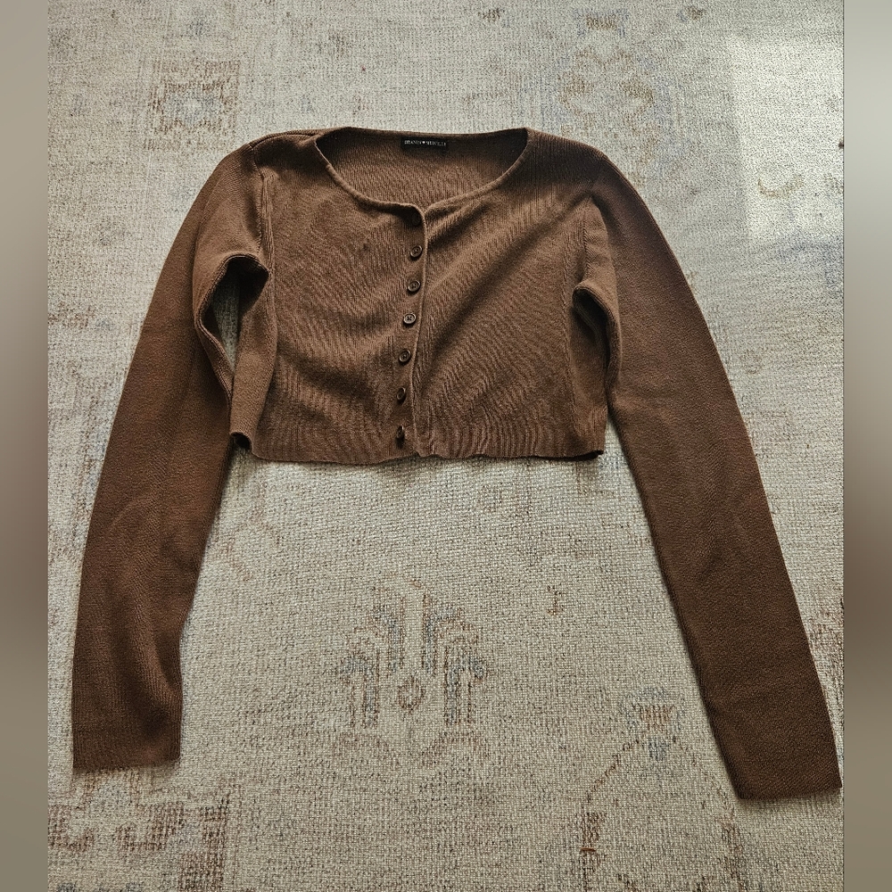 Brandy Melville Brown Cropped Button-Up Cardigan
